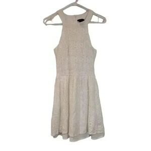 Aqua Women's Ivory Cotton/Lyocell/Poly Lined Lace Halter Dress